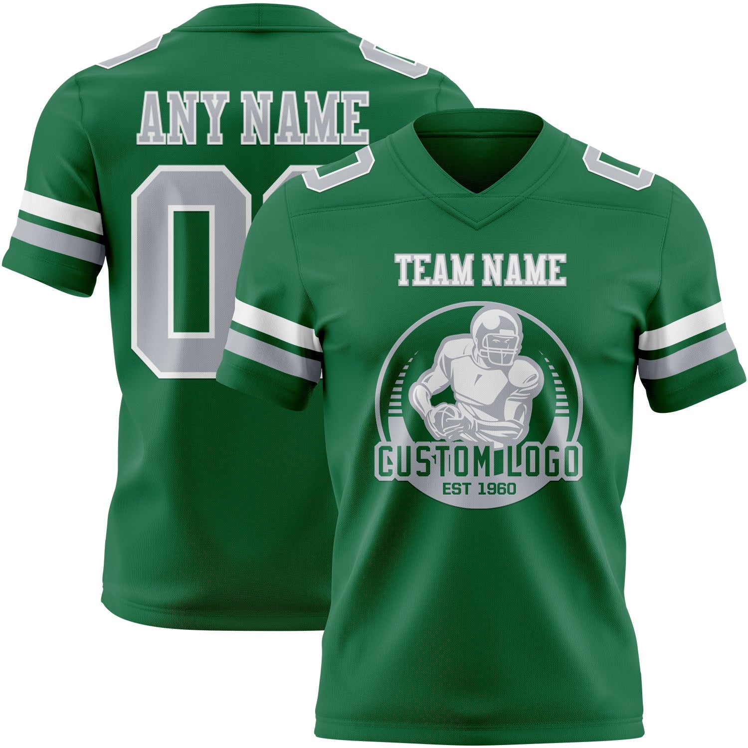 Custom Kelly Green Gray-White Authentic Football Jersey view 2