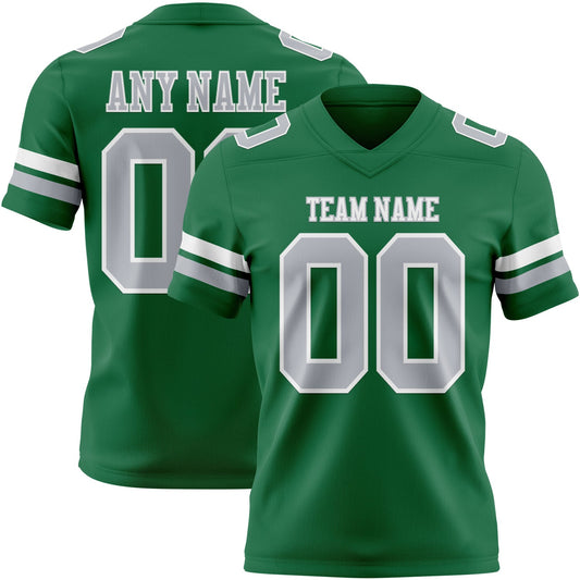 Custom Kelly Green Gray-White Authentic Football Jersey - Main View