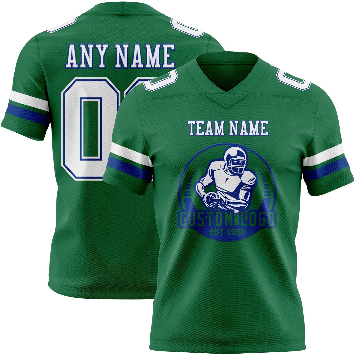 Custom Kelly Green White-Royal Authentic Football Jersey view 2