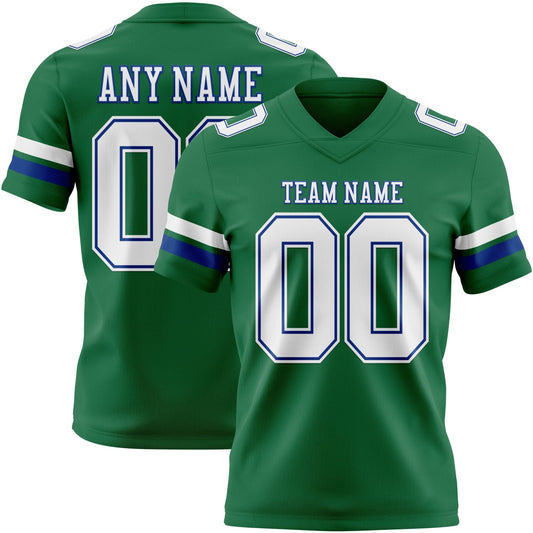 Custom Kelly Green White-Royal Authentic Football Jersey - Main View