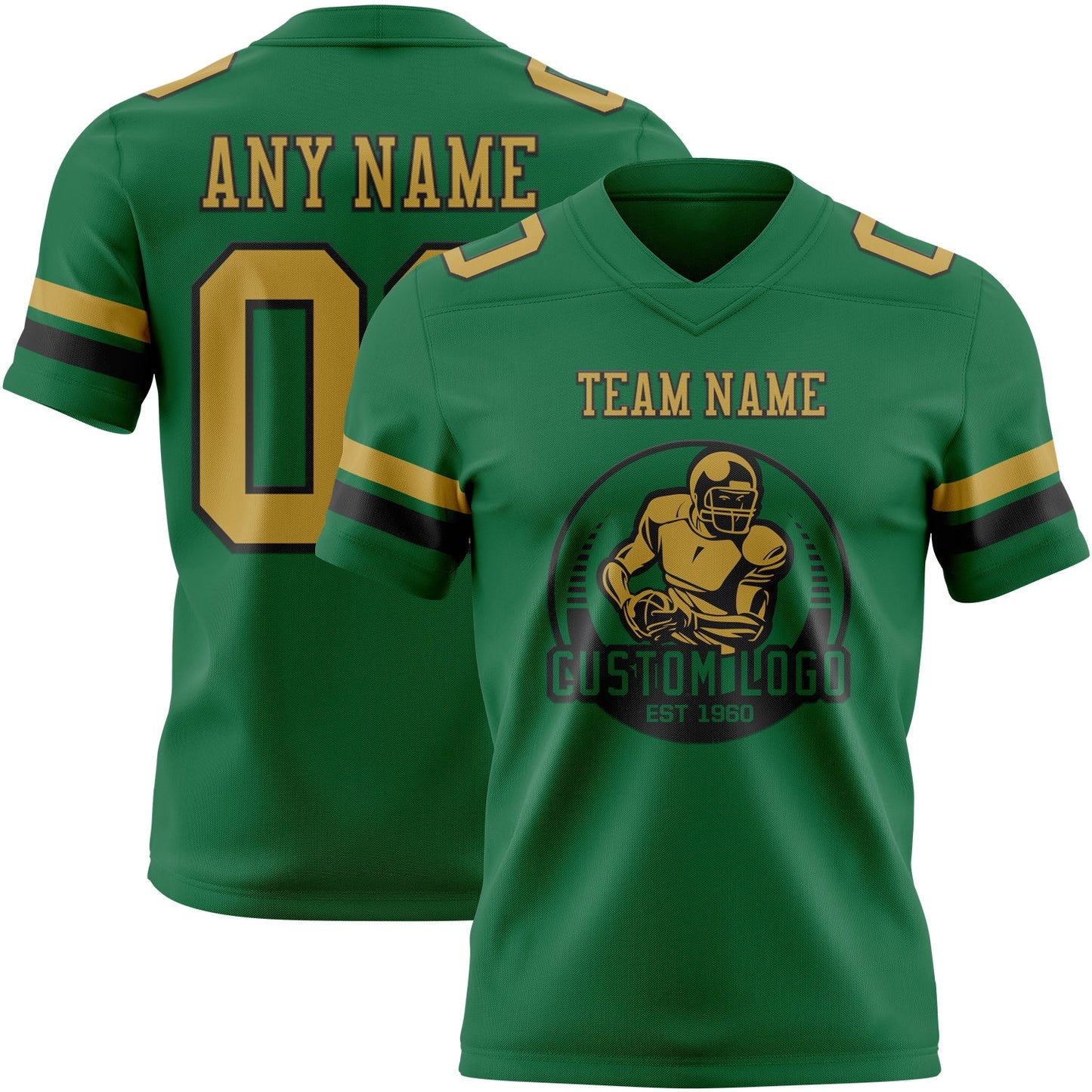 Custom Kelly Green Old Gold-Black Authentic Football Jersey view 2