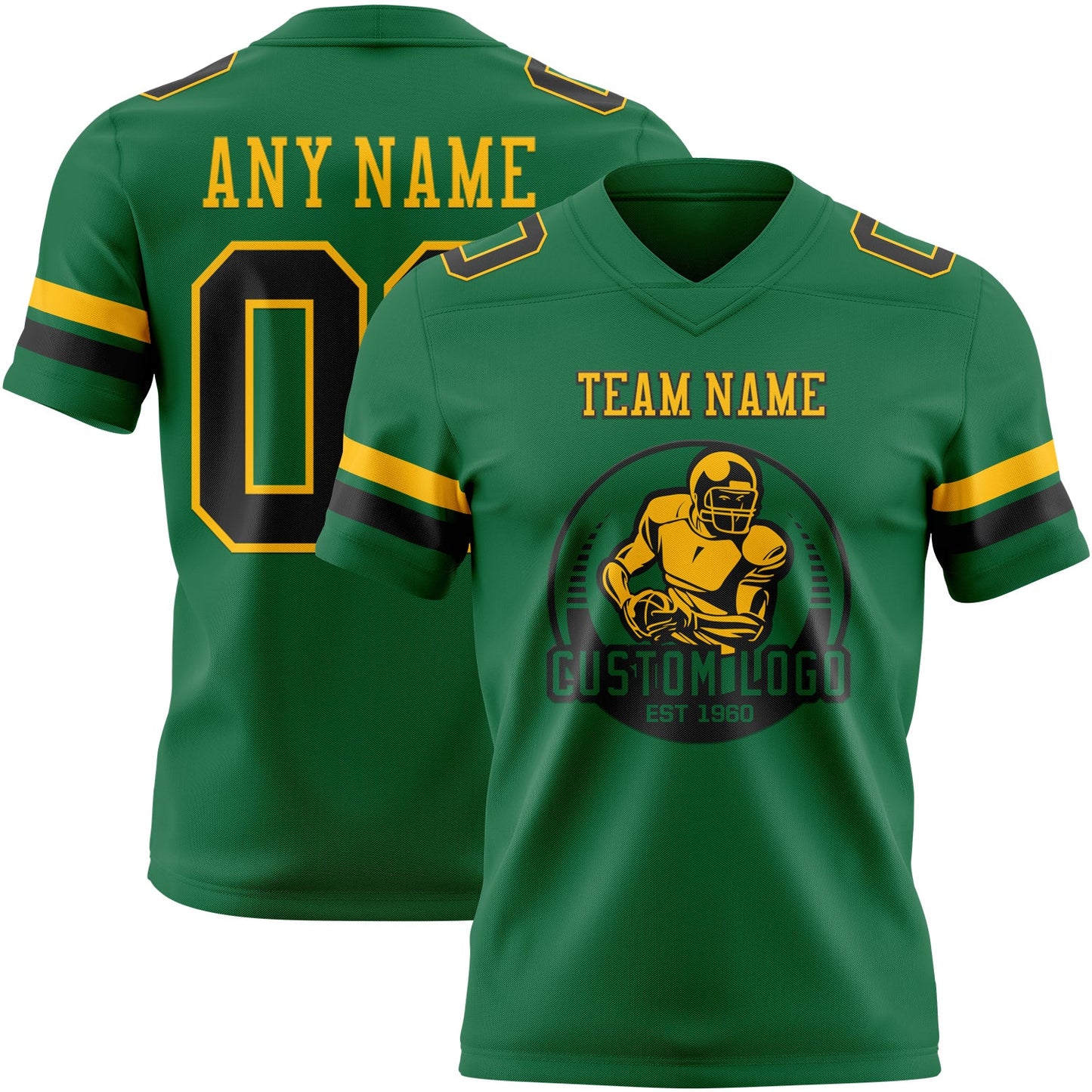 Custom Kelly Green Black-Gold Authentic Football Jersey view 2