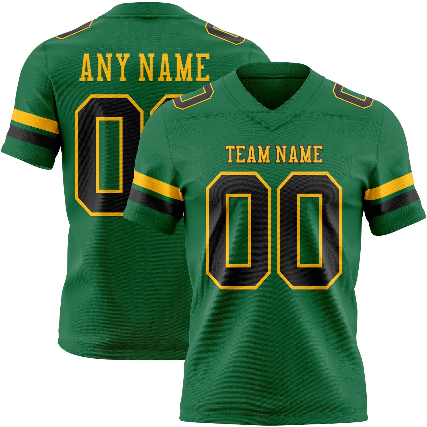 Custom Kelly Green Black-Gold Authentic Football Jersey - Main View