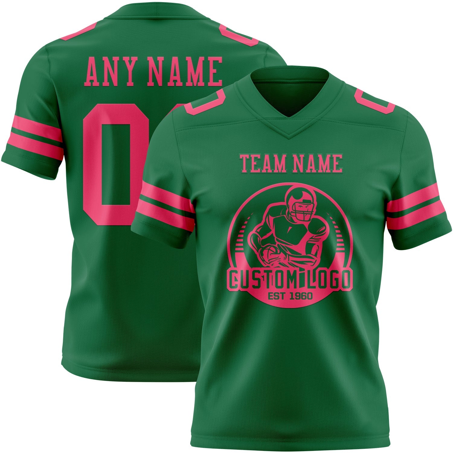 Custom Kelly Green Neon Pink Authentic Football Jersey view 2