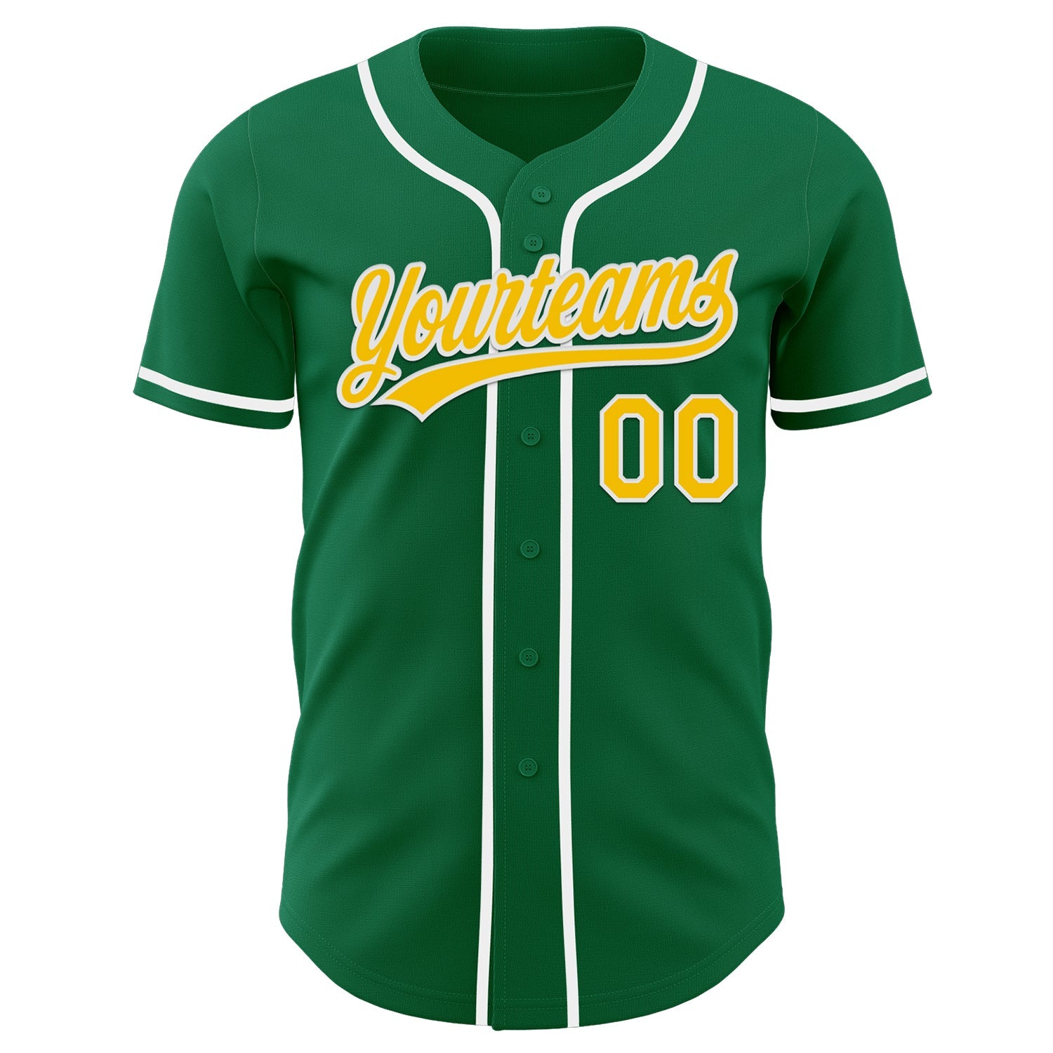 Custom Kelly Green Yellow-White Authentic Baseball Jersey view 2