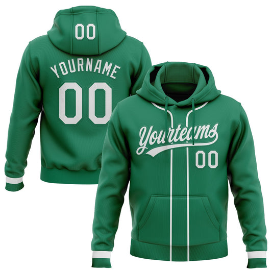 Custom Stitched Kelly Green White Baseball Pullover Sweatshirt Hoodie - Main View