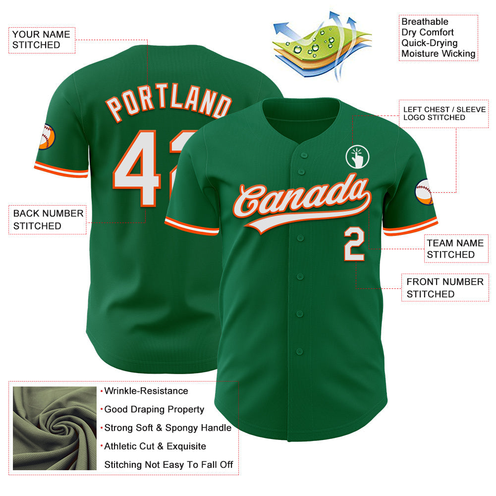 Custom Kelly Green White-Orange Authentic Baseball Jersey view 3