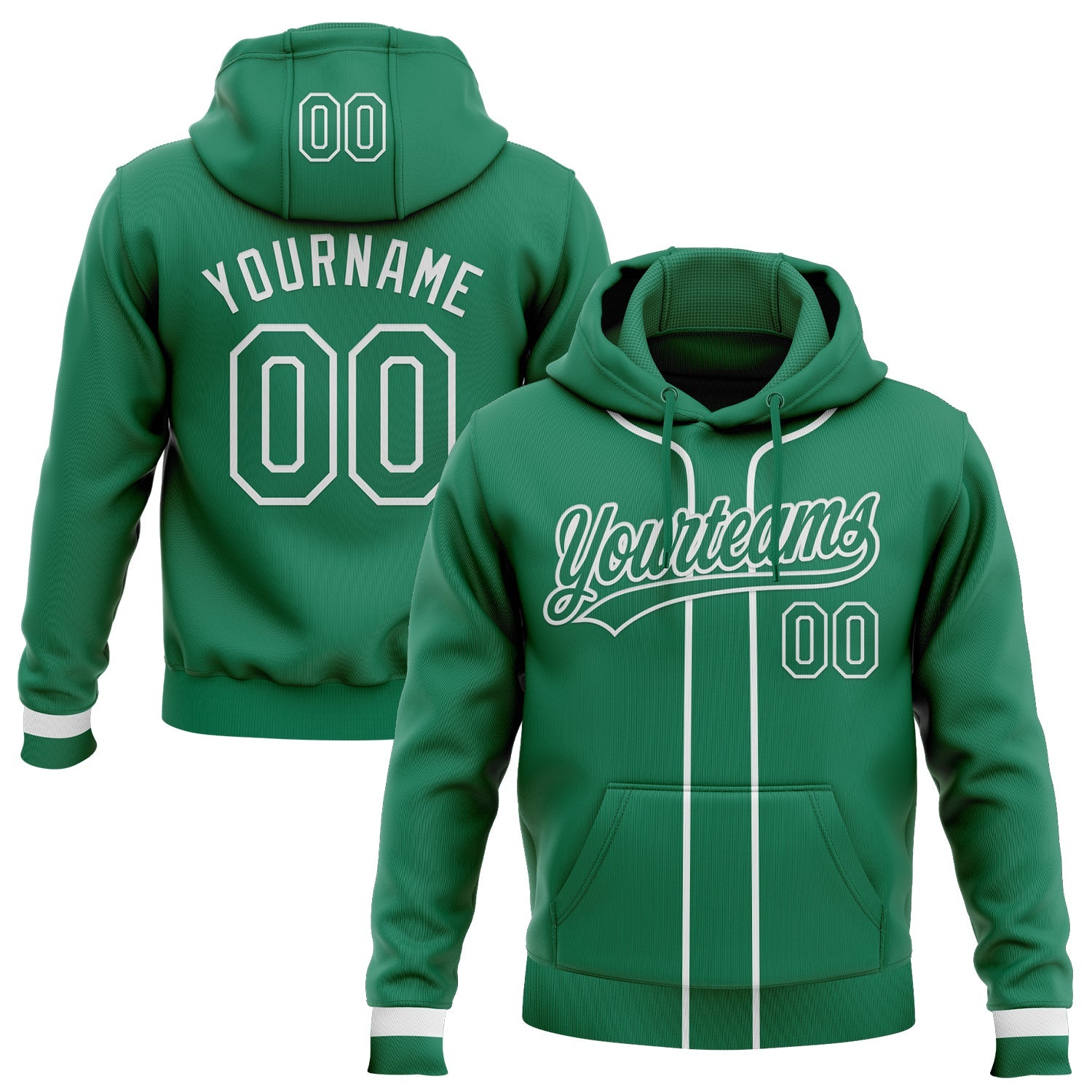 Custom Stitched Kelly Green Kelly Green-White Baseball Pullover Sweatshirt Hoodie - Main View