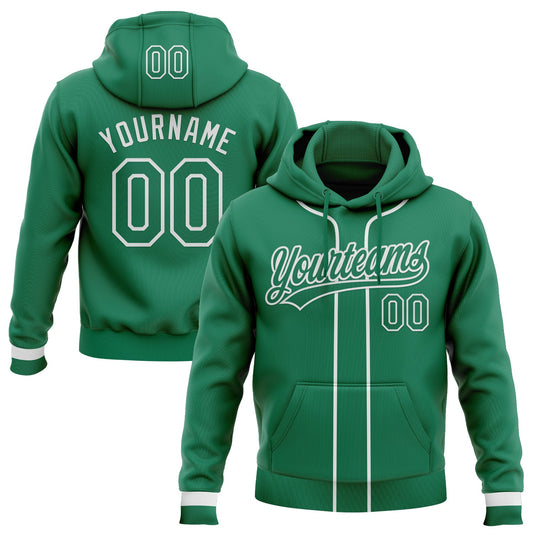 Custom Stitched Kelly Green Kelly Green-White Baseball Pullover Sweatshirt Hoodie - Main View