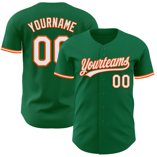 Custom Kelly Green White-Orange Authentic Baseball Jersey - Main View