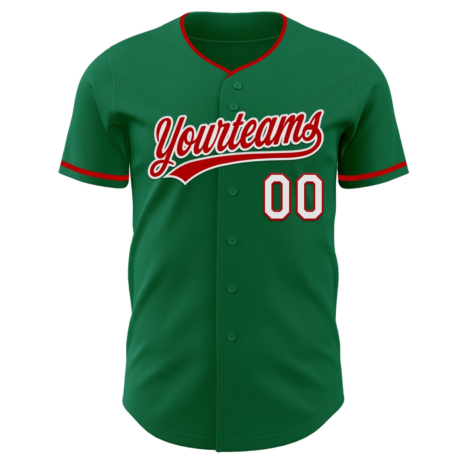 Custom Kelly Green Red-White Authentic Baseball Jersey view 2