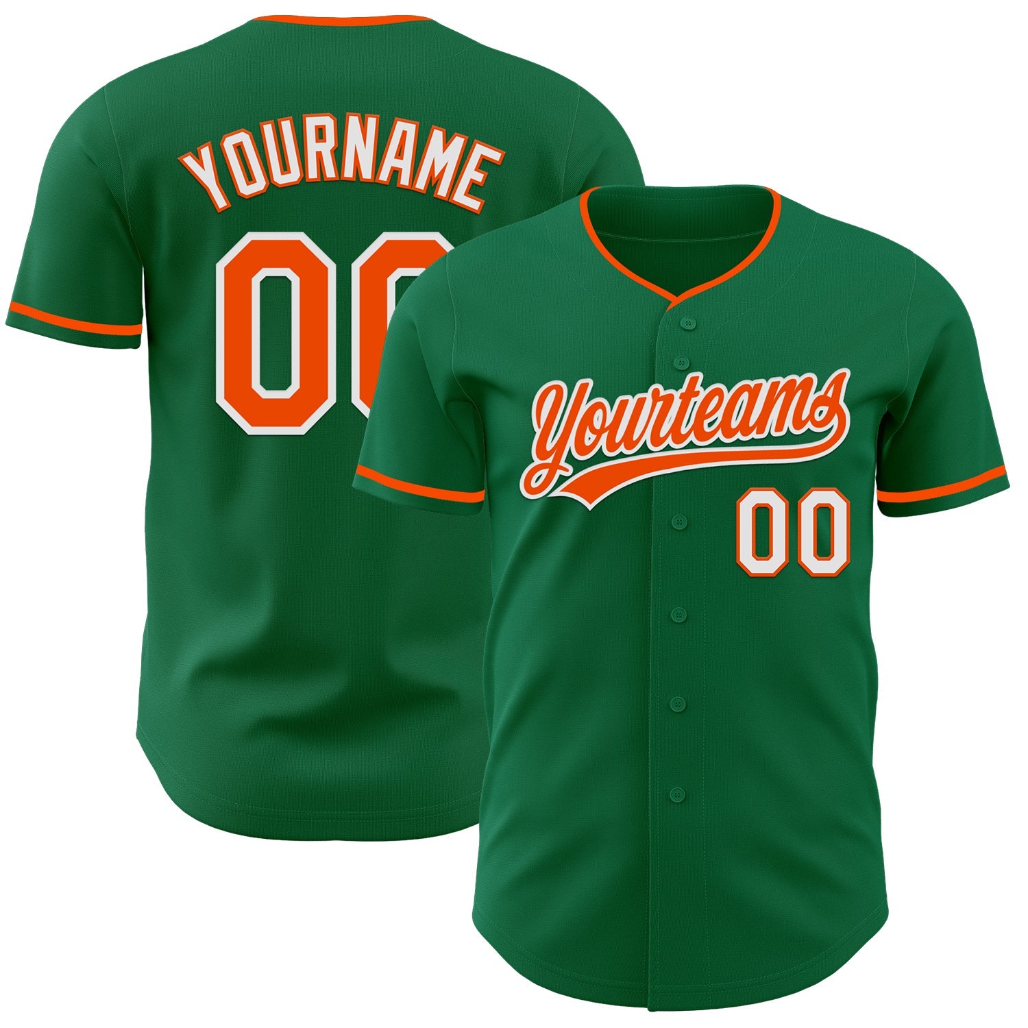 Custom Kelly Green Orange-White Authentic Baseball Jersey - Main View