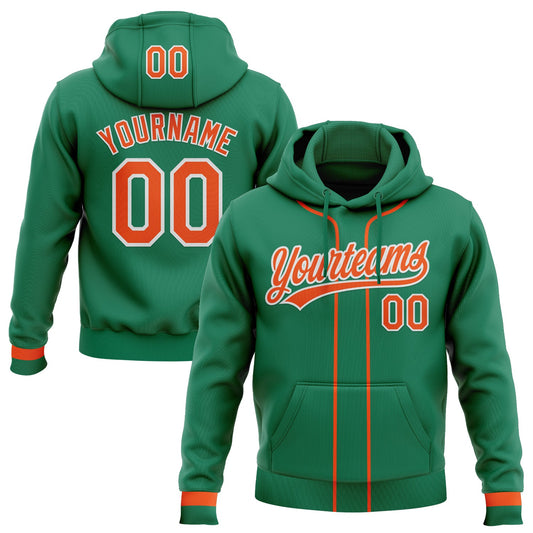 Custom Stitched Kelly Green Orange-White Baseball Pullover Sweatshirt Hoodie - Main View