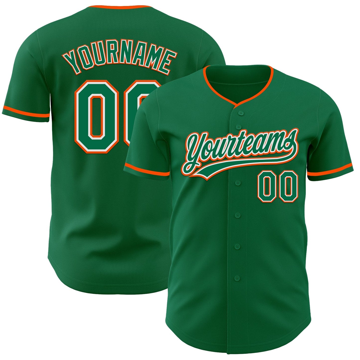 Custom Kelly Green White-Orange Authentic Baseball Jersey - Main View