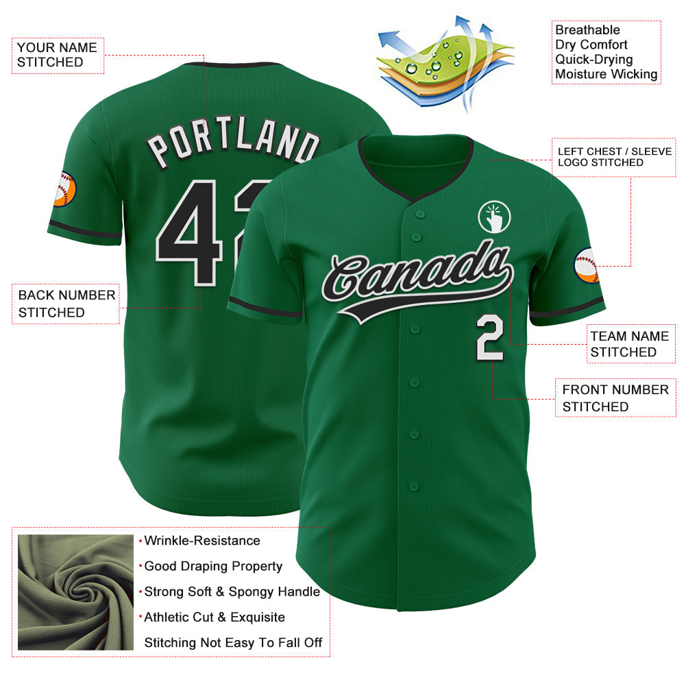 Custom Kelly Green Black-White Authentic Baseball Jersey view 3