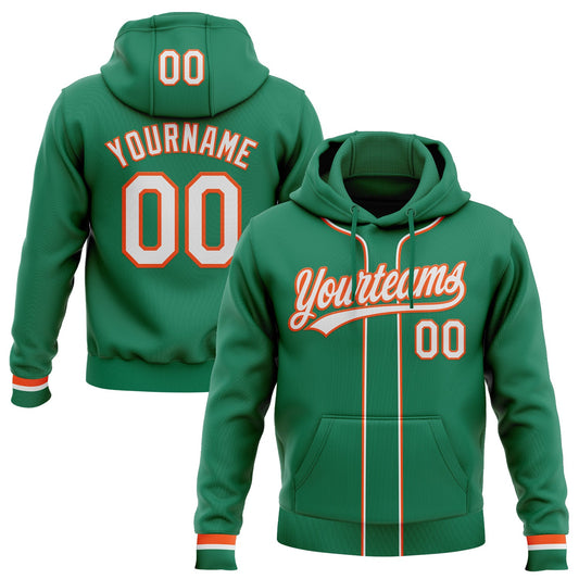 Custom Stitched Kelly Green White-Orange Baseball Pullover Sweatshirt Hoodie - Main View