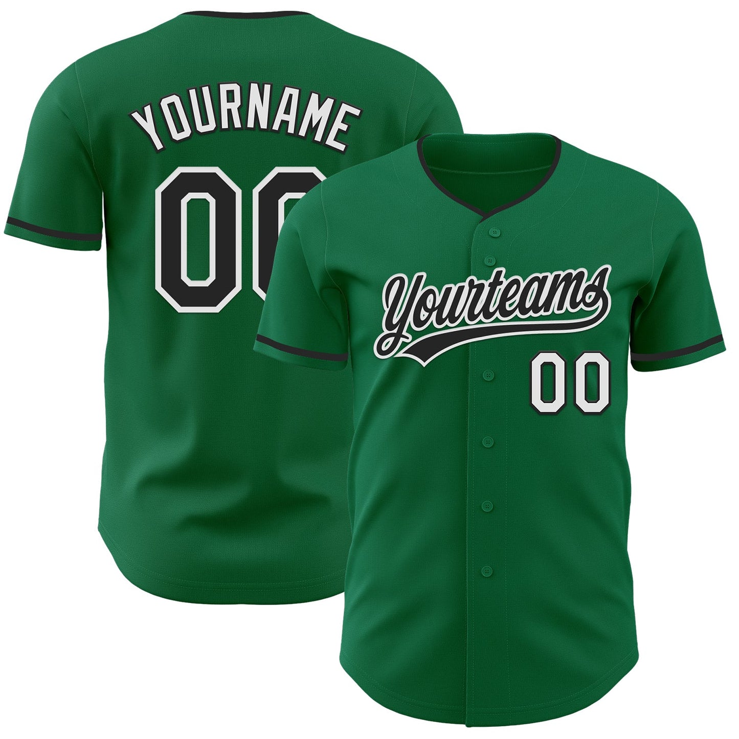 Custom Kelly Green Black-White Authentic Baseball Jersey - Main View