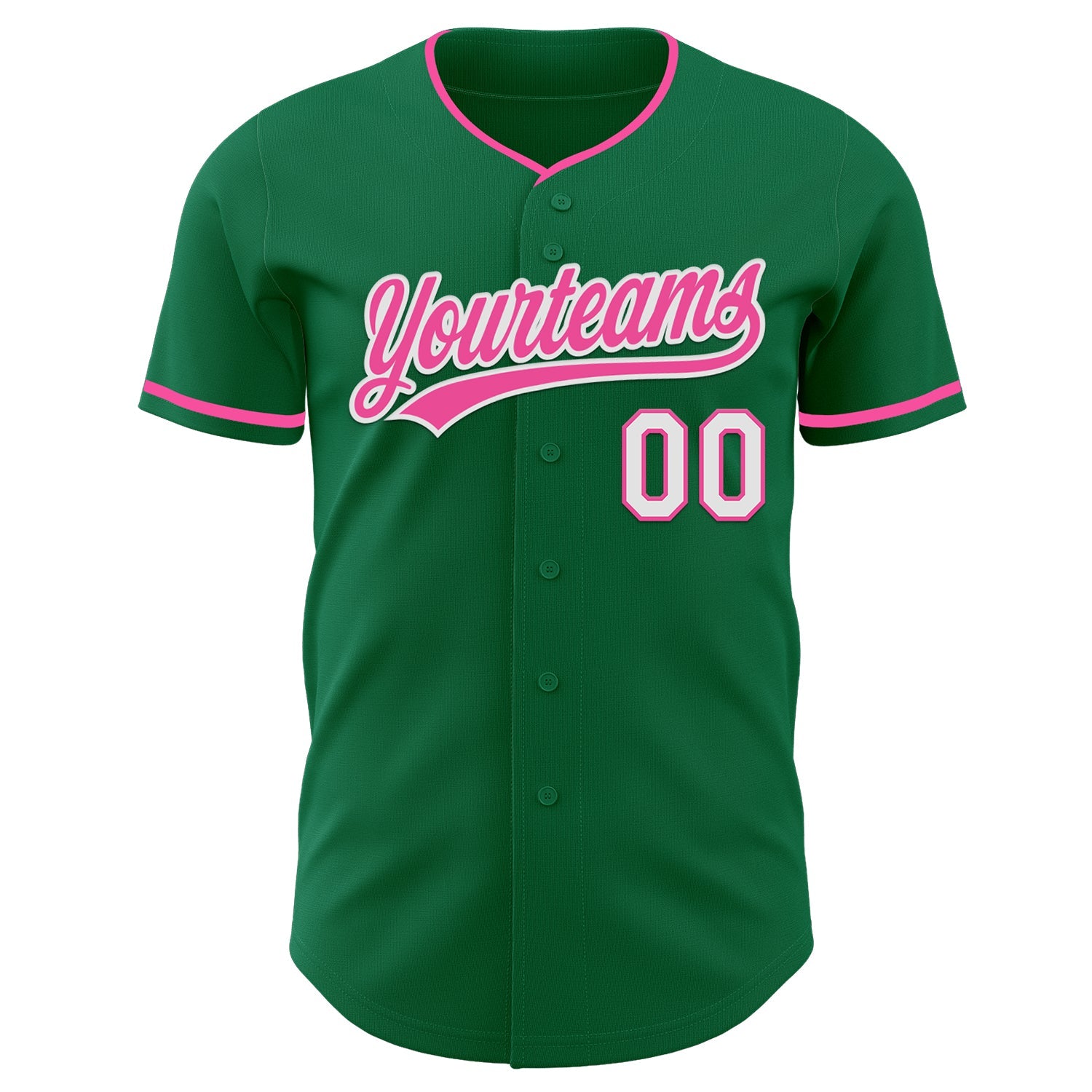 Custom Kelly Green Pink-White Authentic Baseball Jersey view 2
