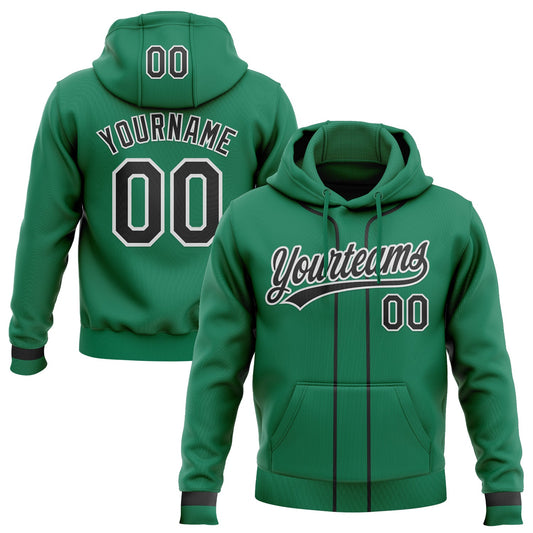 Custom Stitched Kelly Green Black-White Baseball Pullover Sweatshirt Hoodie - Main View