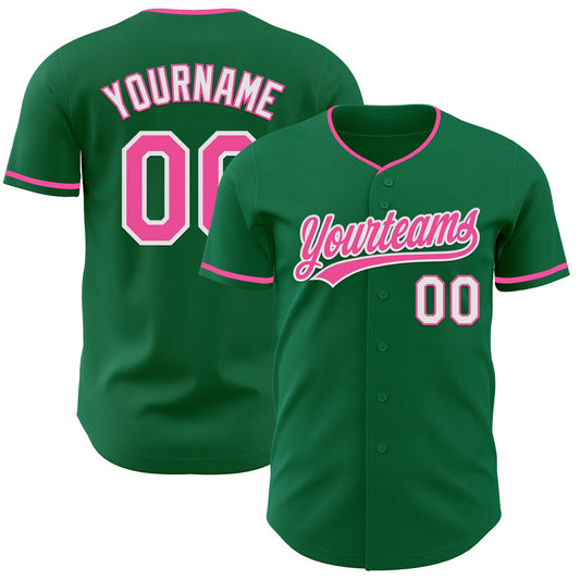 Custom Kelly Green Pink-White Authentic Baseball Jersey - Main View