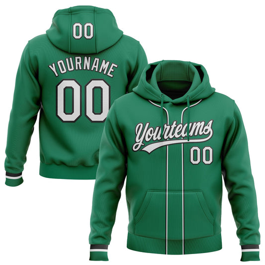Custom Stitched Kelly Green White-Black Baseball Pullover Sweatshirt Hoodie - Main View