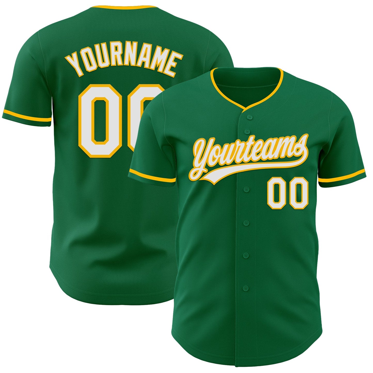 Custom Kelly Green White-Gold Authentic Baseball Jersey - Main View