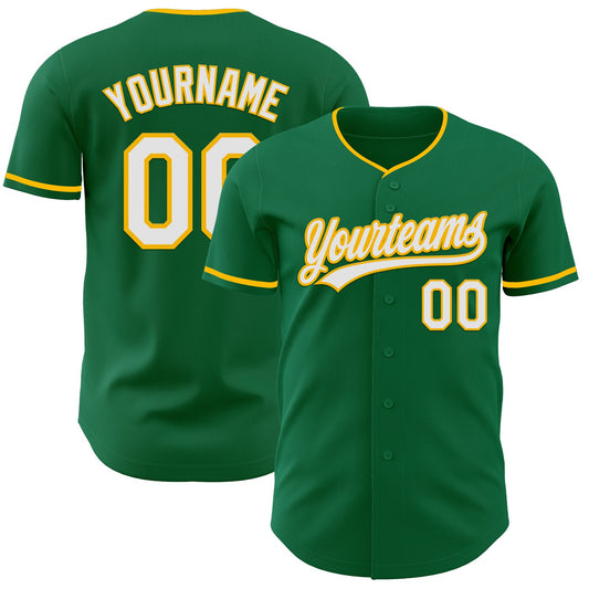 Custom Kelly Green White-Gold Authentic Baseball Jersey - Main View