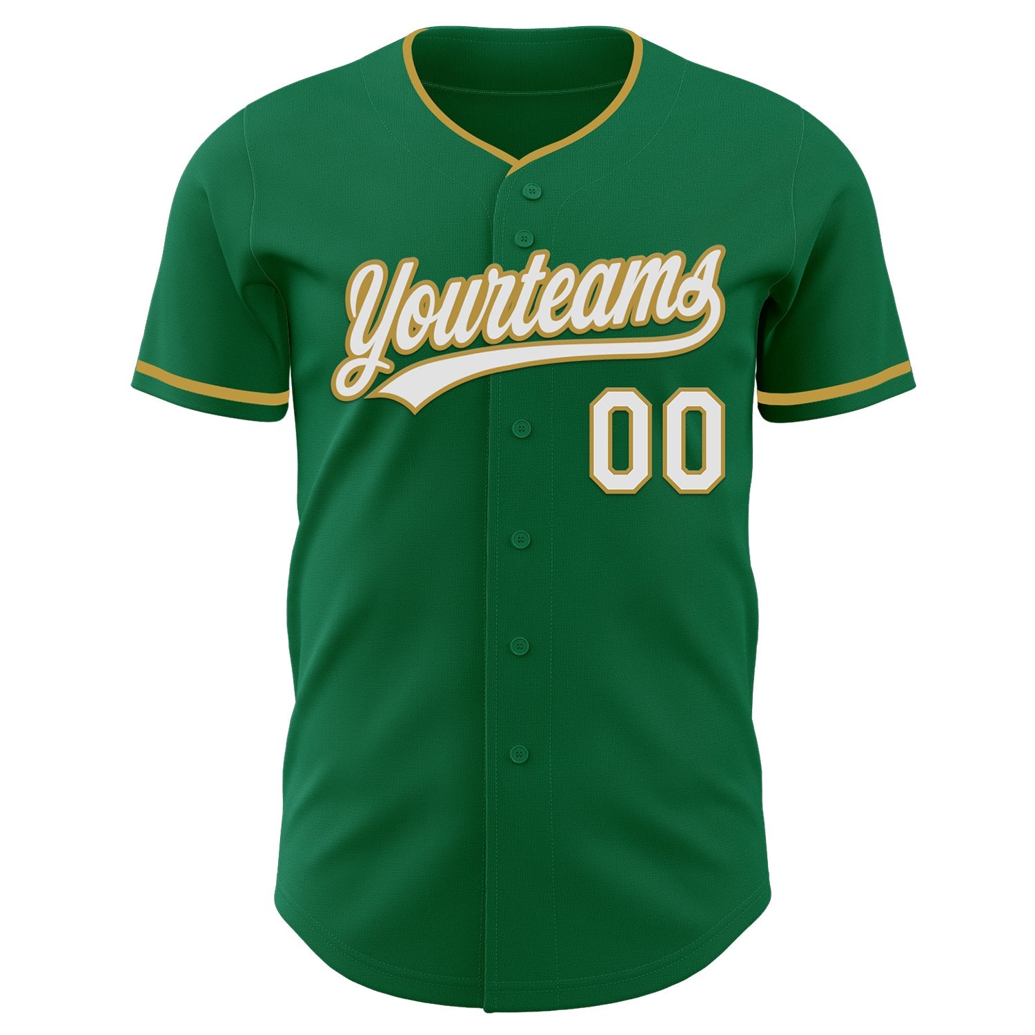 Custom Kelly Green White-Old Gold Authentic Baseball Jersey view 2