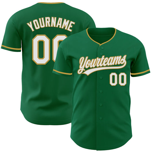 Custom Kelly Green White-Old Gold Authentic Baseball Jersey - Main View