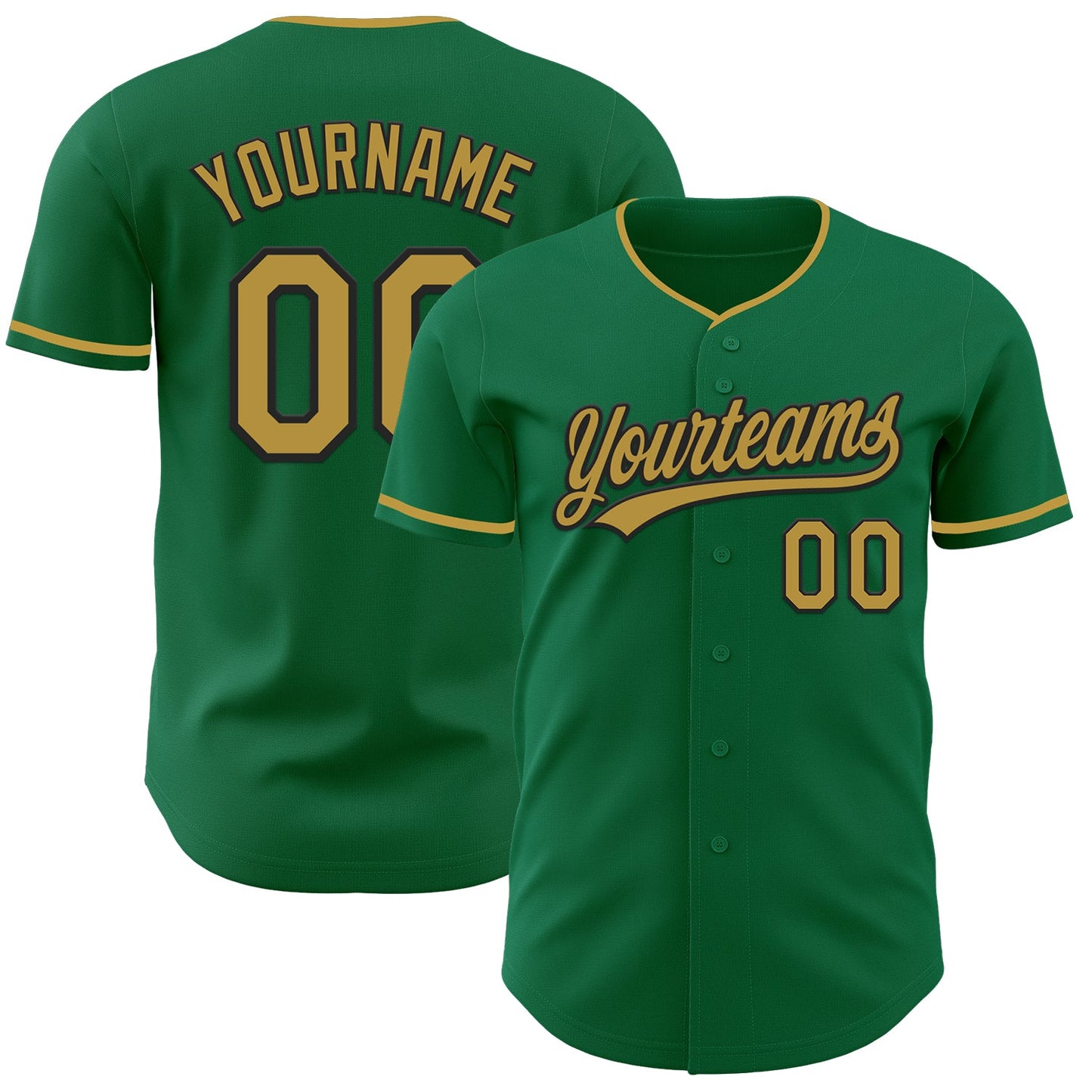 Custom Kelly Green Old Gold-Black Authentic Baseball Jersey - Main View