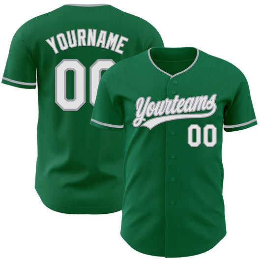 Custom Kelly Green White-Gray Authentic Baseball Jersey - Main View