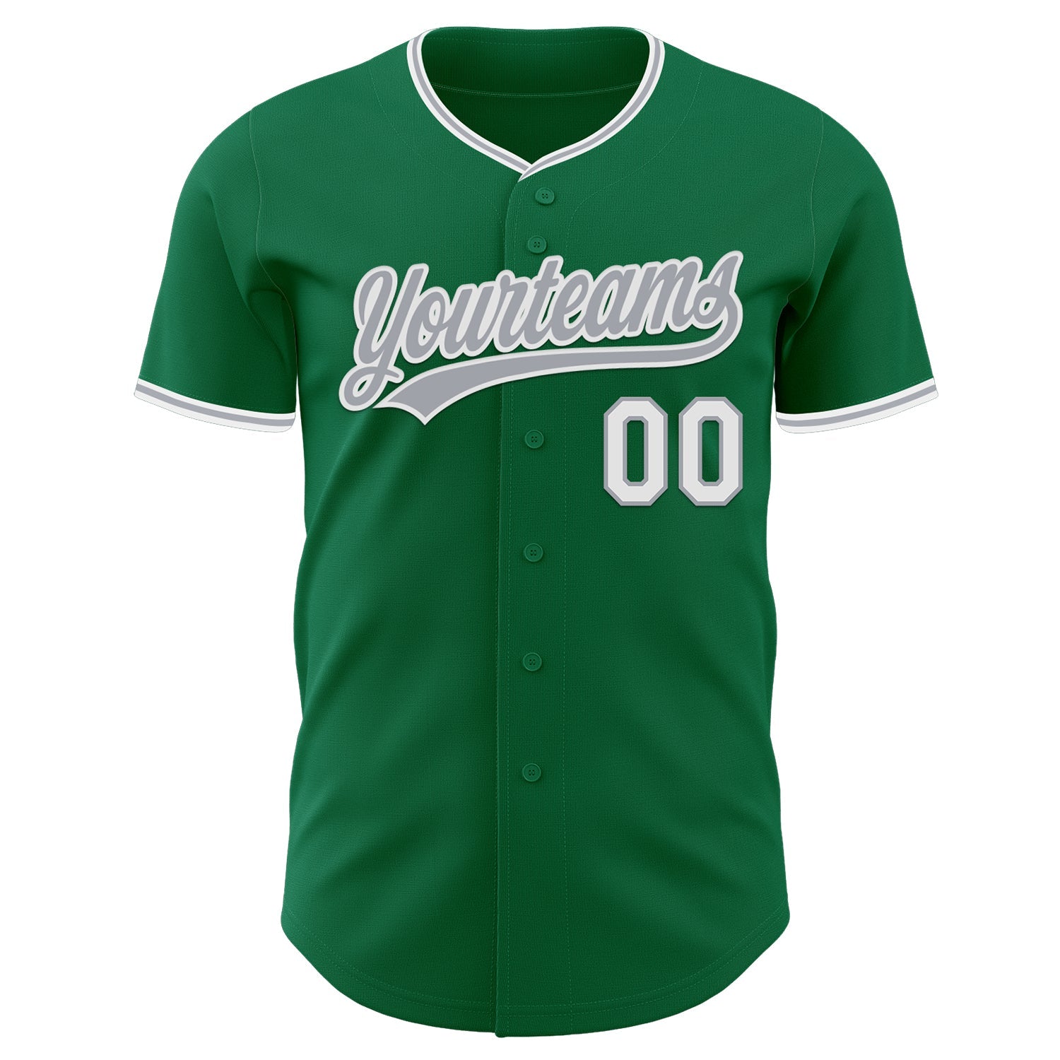 Custom Kelly Green Gray-White Authentic Baseball Jersey view 2