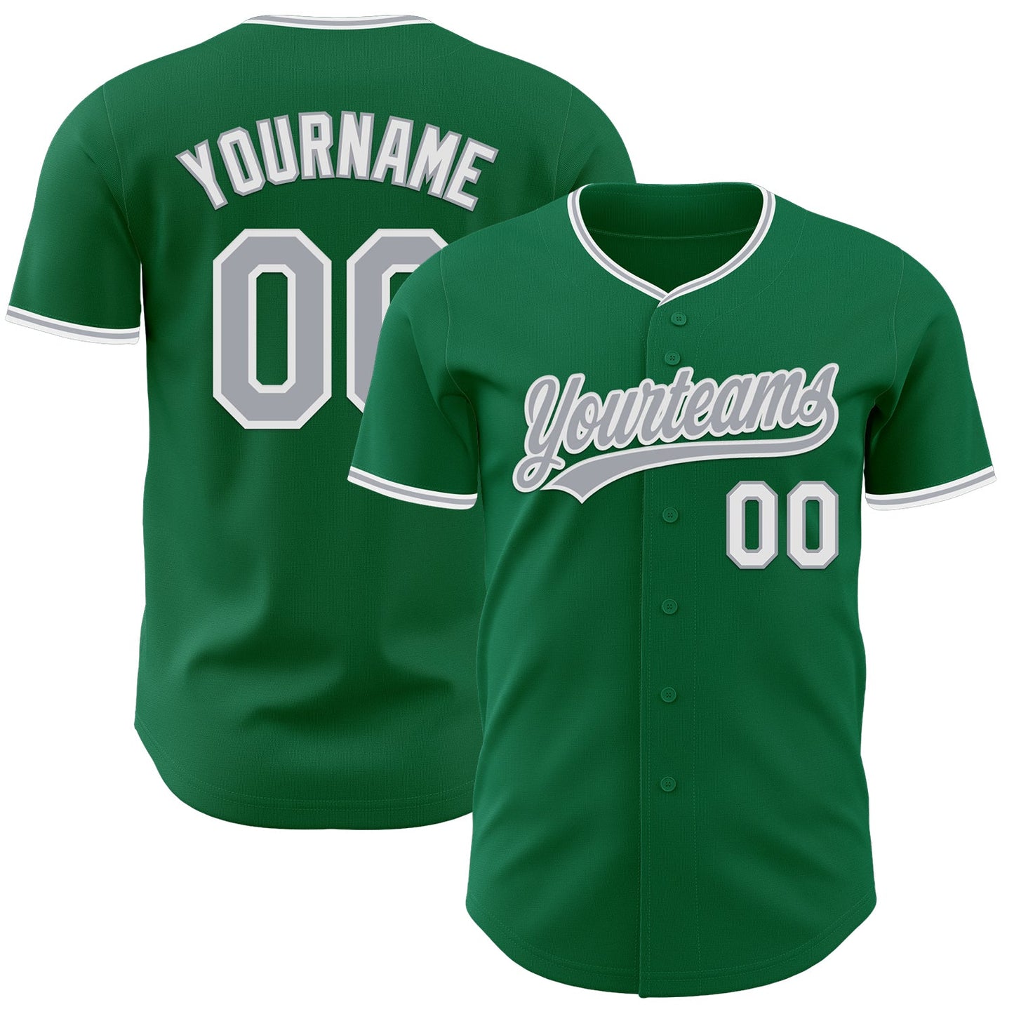 Custom Kelly Green Gray-White Authentic Baseball Jersey - Main View