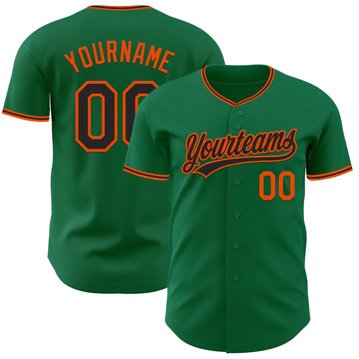 Custom Kelly Green Black-Orange Authentic Baseball Jersey - Main View