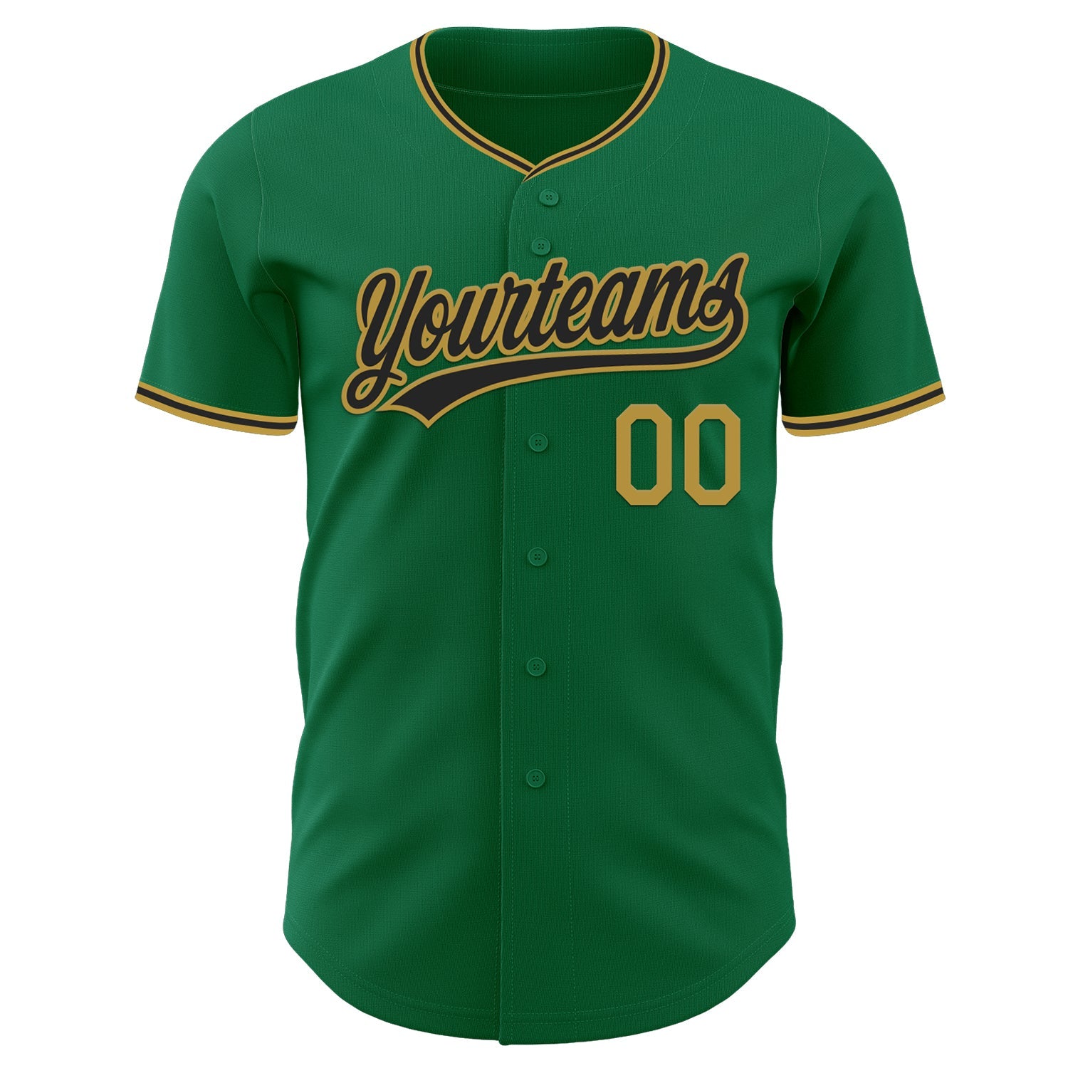 Custom Kelly Green Black-Old Gold Authentic Baseball Jersey view 2
