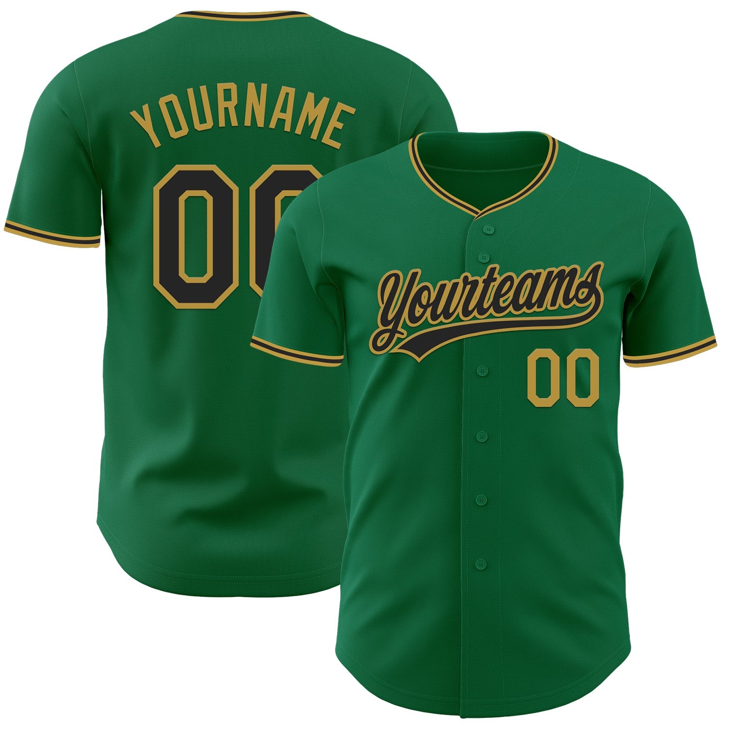 Custom Kelly Green Black-Old Gold Authentic Baseball Jersey - Main View