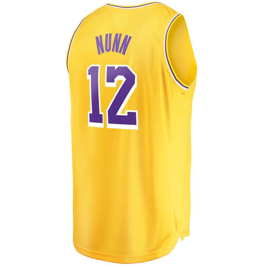 LA.Lakers #12 Kendrick Nunn Fanatics Branded 2021-22 Fast Break Replica Jersey Icon Edition Gold Stitched American Basketball Jersey - Main View