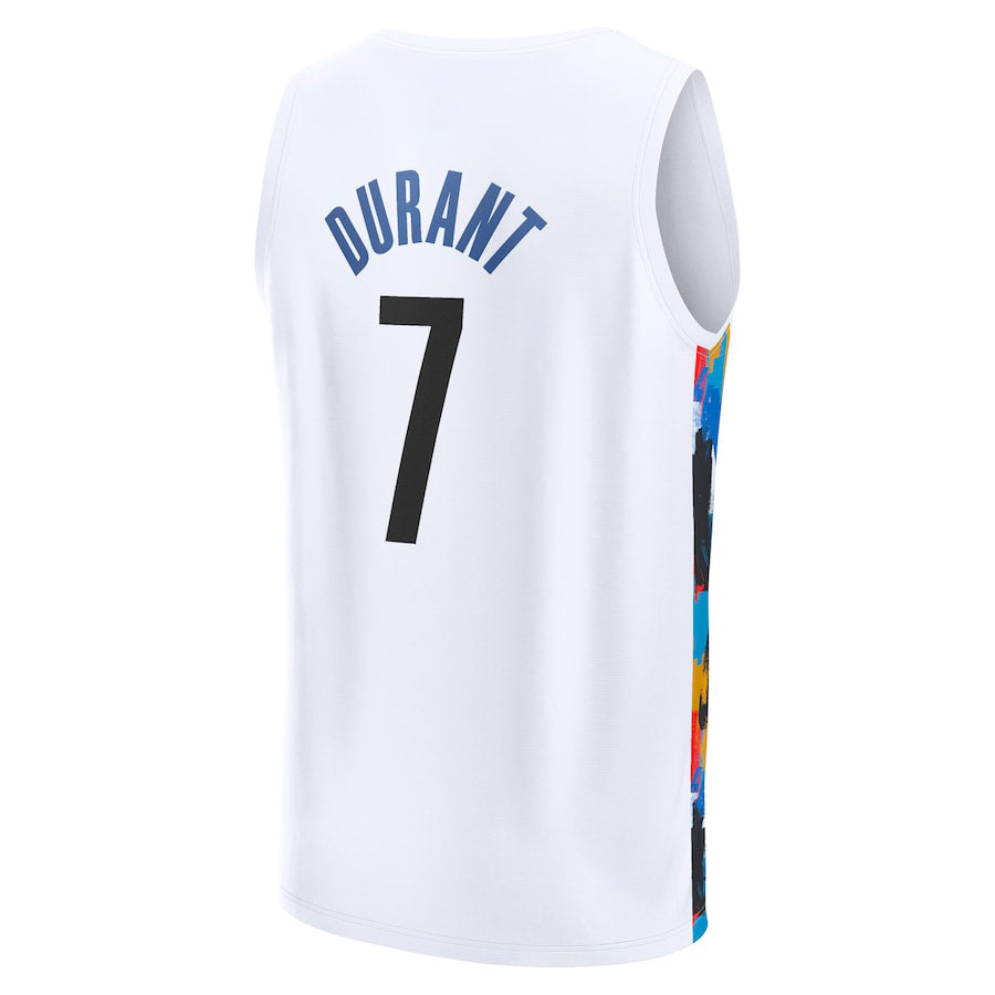 B.Nets #7 Kevin Durant Fanatics Branded 2022-23 Fastbreak Jersey City Edition White Stitched American Basketball Jersey - Main View