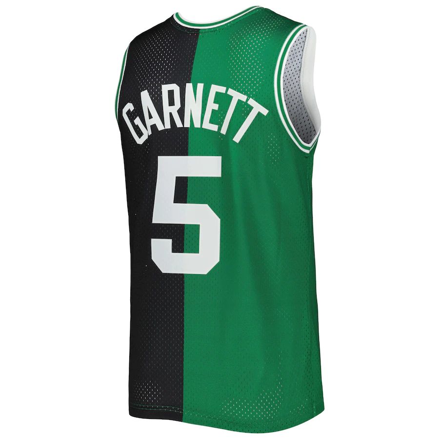 B.Celtics #5 Kevin Garnett Mitchell & Ness Hardwood Classics 2007-08 Split Swingman Jersey Black Kelly Green Stitched American Basketball Jersey - Main View