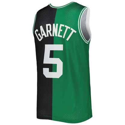 B.Celtics #5 Kevin Garnett Mitchell & Ness Hardwood Classics 2007-08 Split Swingman Jersey Black Kelly Green Stitched American Basketball Jersey - Main View