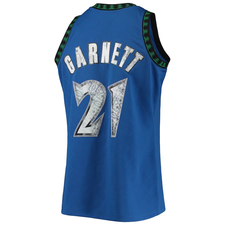 M.Timberwolves #21 Kevin Garnett Mitchell & Ness 1996-97 Hardwood Classics 75th Anniversary Diamond Swingman Jersey  Blue Stitched American Basketball Jersey - Main View