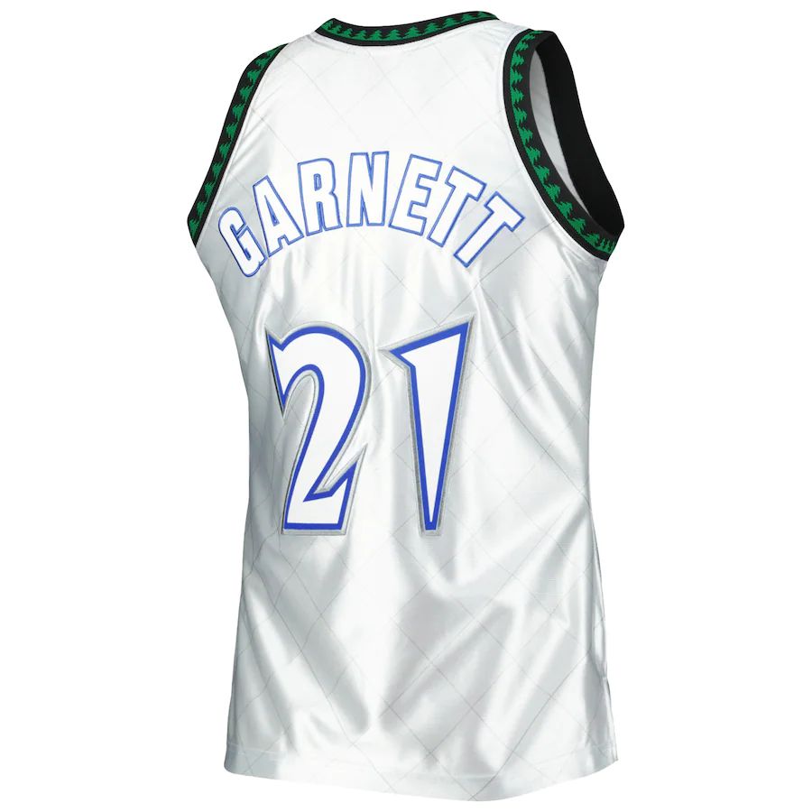 M.Timberwolves #21 Kevin Garnett Mitchell & Ness 1997-98 Hardwood Classics 75th Anniversary Swingman Jersey Platinum Stitched American Basketball Jersey - Main View