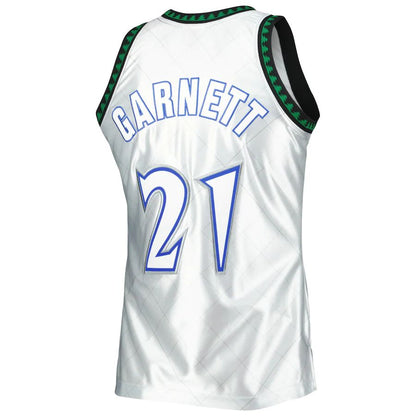 M.Timberwolves #21 Kevin Garnett Mitchell & Ness 1997-98 Hardwood Classics 75th Anniversary Swingman Jersey Platinum Stitched American Basketball Jersey - Main View