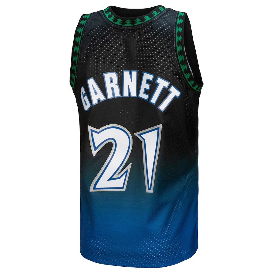 M.Timberwolves #21 Kevin Garnett Mitchell & Ness 1997-98 Hardwood Classics Fadeaway Swingman Player Jersey BlueBlack Stitched American Basketball Jersey - Main View