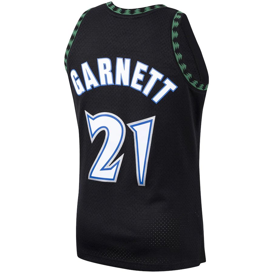 M.Timberwolves #21 Kevin Garnett Mitchell & Ness 1997-98 Hardwood Classics Swingman Player Jersey Black Stitched American Basketball Jersey - Main View