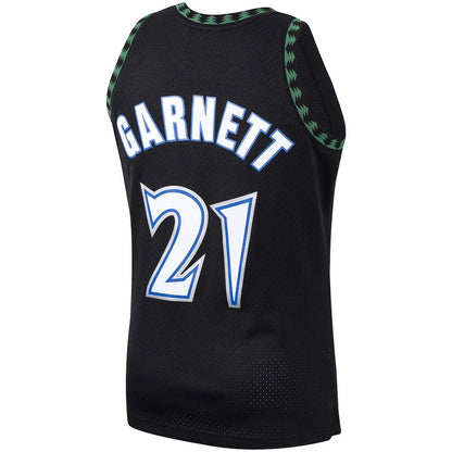 M.Timberwolves #21 Kevin Garnett Mitchell & Ness 1997-98 Hardwood Classics Swingman Player Jersey Black Stitched American Basketball Jersey - Main View