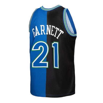 M.Timberwolves #21 Kevin Garnett Mitchell & Ness Hardwood Classics 1995-96 Split Swingman Jersey BlueBlack Stitched American Basketball Jersey - Main View
