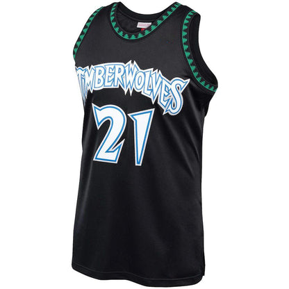 M.Timberwolves #21 Kevin Garnett Mitchell & Ness Hardwood Classics 1997-98 Authentic Jersey Black Stitched American Basketball Jersey - Main View