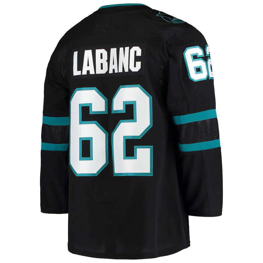 SJ.Sharks #62 Kevin Labanc Alternate Authentic Jersey Black Stitched American Hockey Jerseys - Main View