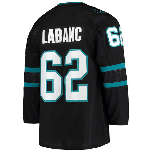 SJ.Sharks #62 Kevin Labanc Alternate Authentic Jersey Black Stitched American Hockey Jerseys - Main View
